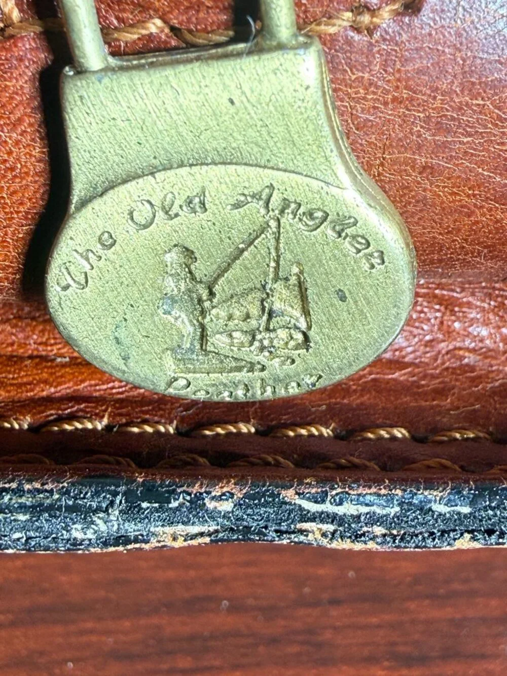 OLD ANGLER Cognac Italian Leather Brown Men's Flap Over Briefcase Made in Italy